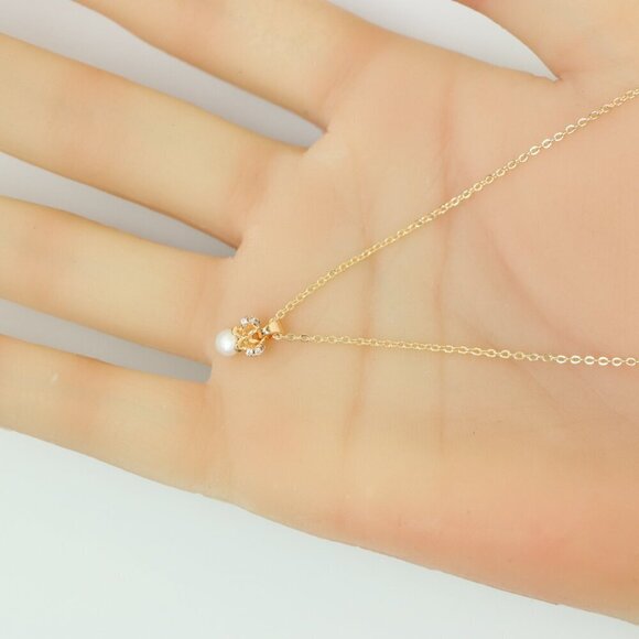"Dainty Rose Gold Plated Necklace with Delicate Pearl Charm, XPNL0149 - Picture 5 of 14